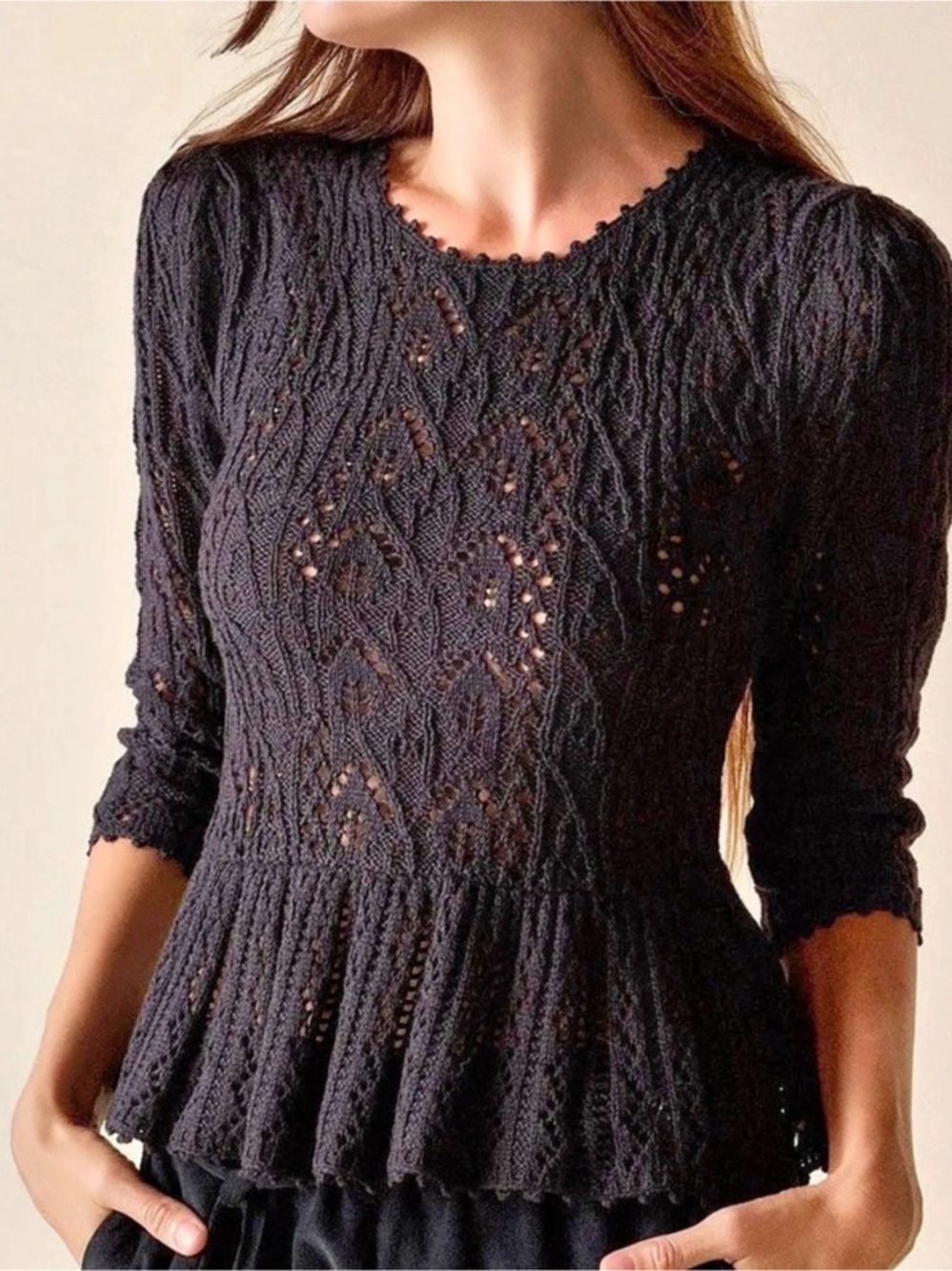 St Roche Filigree Organic Cotton Knit Peplum Blouse small
